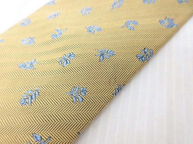 新作登場，得価 HERMES エルメス　ネクタイ　ヘリンボーンストライプ　総柄　シルク100% フランス製　ブルー×ベージュ(一見グレーに見える) ビジネス