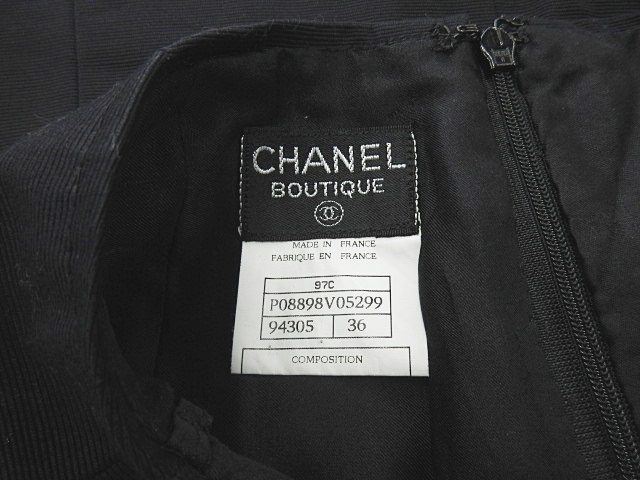 シャネル CHANEL 台形スカート 膝丈 コットン シルク裏地 黒 36 0826  