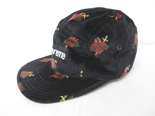 未使用品 シュプリーム Supreme タグ付き 17aw Sacred Hearts Camp Cap キャンプキャップ 帽子 ベロア ハート 黒 ブラック 1228 メンズ 023 901812260010 ベクトルパーク