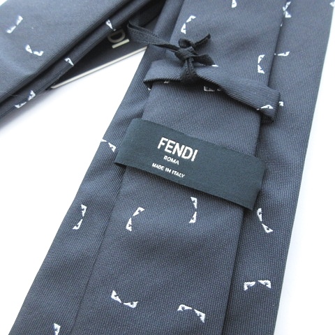 未使用品 フェンディ FENDI モンスター ネクタイ シルク 総柄 灰