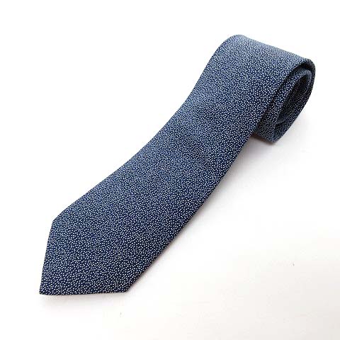 エルメス HERMES シルク スノー柄 雪 総柄 ネクタイ レギュラータイ 紺