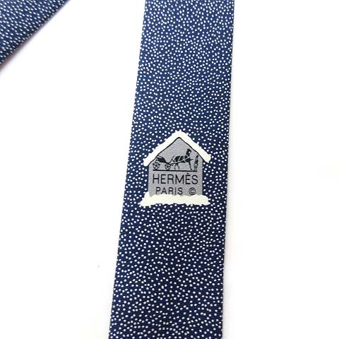 エルメス HERMES シルク スノー柄 雪 総柄 ネクタイ レギュラータイ 紺
