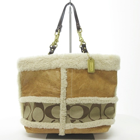 コーチ COACH トートバッグ ハンドバッグ レザー ムートンファー 