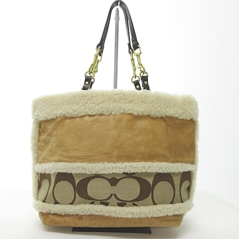 コーチ COACH トートバッグ ハンドバッグ レザー ムートンファー