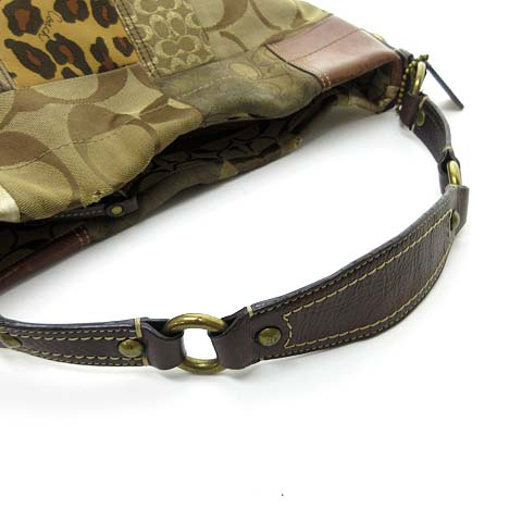 コーチ ハンドバッグ キャンバス ブラウン パッチワーク シグネチャー11496 コーチ COACH 11496 異素材 パッチワーク スエード レザー