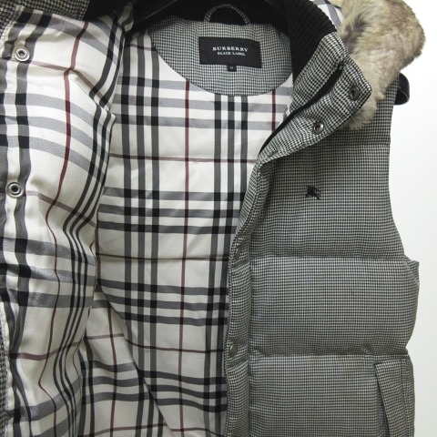 バーバリーブラックレーベル Burberry Black Label ダウンベスト ジャケット 千鳥格子 裏地 ノバチェック ラビットファー グレー ブラック M 1016 メンズ 023 ベクトルパーク