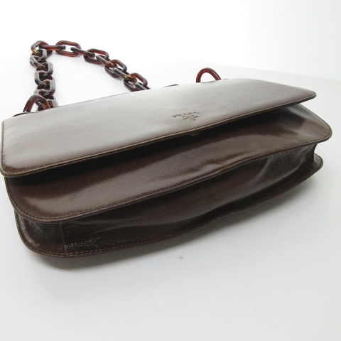 プラダ PRADA レザー ショルダーバッグ べっ甲調 プラスチックチェーン 