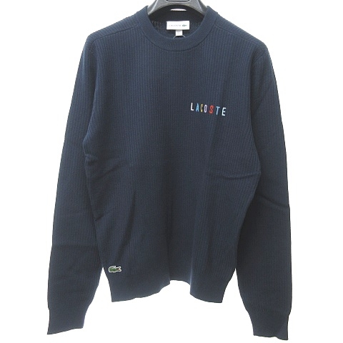 未使用品 ラコステ LACOSTE ニット セーター コットン AH8655 ロゴ ワッペン 総柄 青系 4 トップス ラコステ ニット セーター ラガーシャツ 刺繍ロゴ 太ボーダー 新品未
