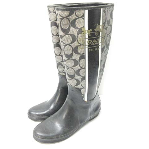 コーチ COACH ロングブーツ シューズ シグネチャー ロゴ プリント 切替 