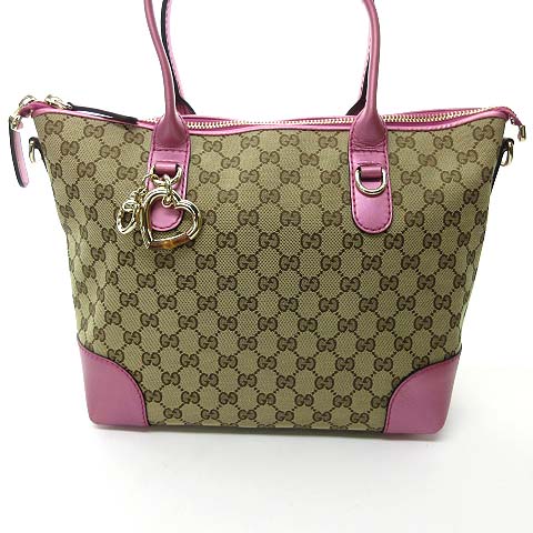 グッチ GUCCI GGキャンバス ×レザー バンブーハート ビットチャーム 