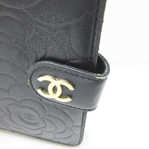 シャネル CHANEL カメリア 二つ折り財布 ウォレット ココマーク レザー 型押し 黒 ブラック KEI3 0121 レディース