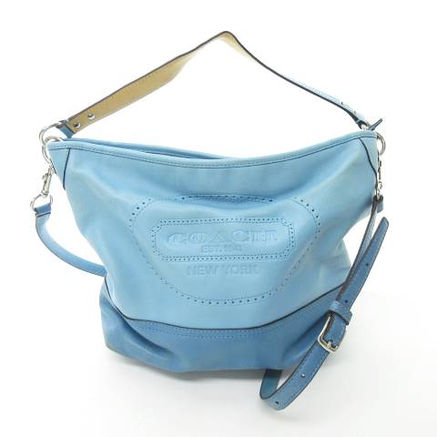 コーチ COACH 19393 レザー ショルダー 2way ハンド バッグ ロゴ 青 