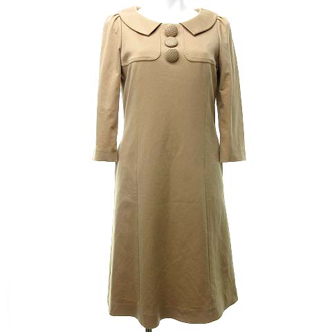 コトゥー Cotoo Shuzo 12ss ボタンデザイン 七分袖 ひざ丈 丸襟 ワンピース ベージュ サンプル品 0427 レディース 023 ベクトルパーク