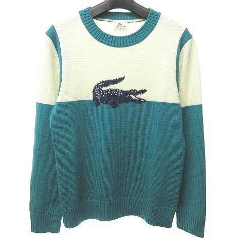 ラコステ Lacoste ニット セーター カットソー ウール混 デカワニ ロゴ 長袖 白 緑 42 0506 Nvw レディース 023 ベクトルパーク