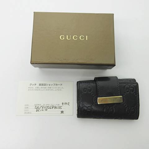 GUCCI シマ　GG キーケース キーホルダー　ブラック　レザー　箱付き GUCCI グッチ GG グッチシマ キーリング付き 6連 キーケース