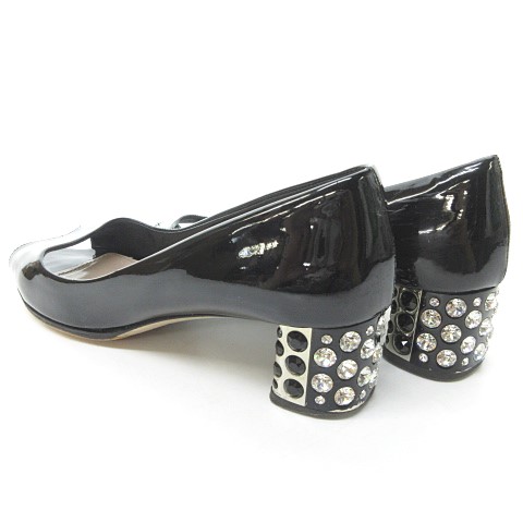 ミュウミュウ miumiu ビジュー ブラックパンプスオープン サンダル 24