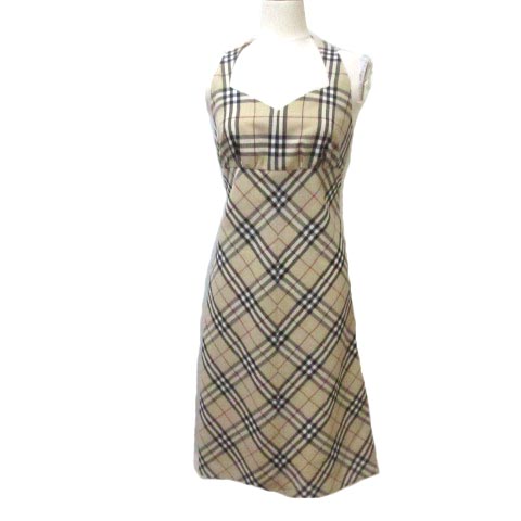 バーバリーブルーレーベル Burberry Blue Label ノバチェック ワンピース ひざ丈 ノースリーブ ベージュ ウール混 36 Sサイズ相当 バックリボン Nvw X レディース 023 ベクトルパーク
