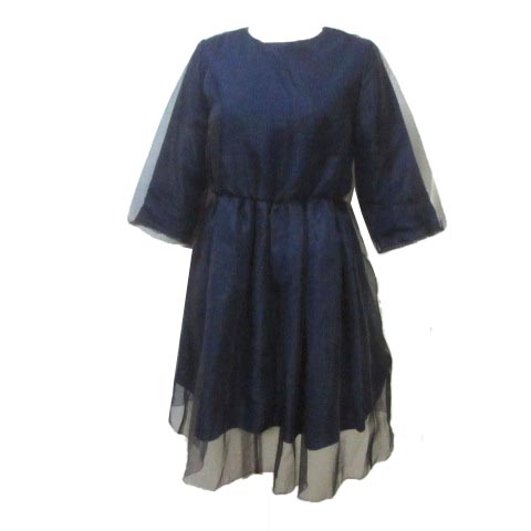 オキラク Okiraku ワンピース ひざ丈 7分袖 七分袖 オーガンジー 紺 ネイビー 0 Xs 小さいサイズ ウエストゴム X レディース 023 ベクトルパーク