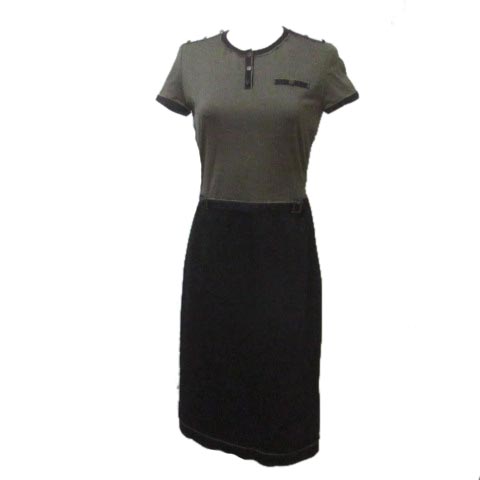ポールカ Paule Ka ワンピース ドッキング カーキ 黒 ブラック ひざ丈 半袖 38 M コットン X レディース 023 ベクトルパーク