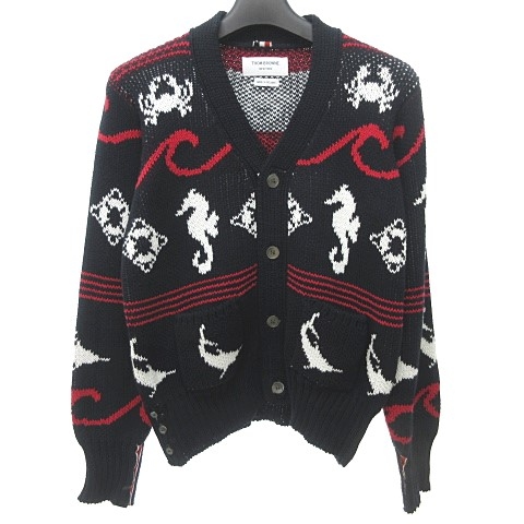 トムブラウン Thom Browne Fair Isle Cotton Cardigan カーディガン ニット 長袖 コットン タツノオトシゴ イルカ カニ 海 総柄 ネイビー 紺 赤 白 0 0925 Sss10 メンズ 023 ベクトルパーク