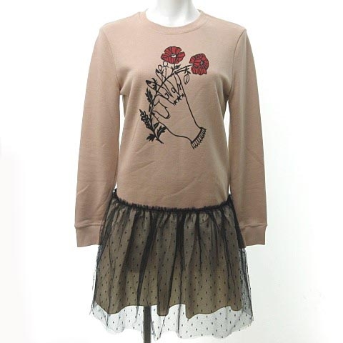 レッド ヴァレンティノ Red Valentino ワンピース 長袖 ミニ丈 スウェット チュール 切替 ドット 花 薔薇 プリント ピンク 黒 Xs 0926 Sss10 レディース 023 ベクトルパーク