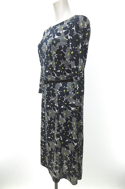 レリアン Leilian ワンピース 7分袖 ロング 花柄 ボーダー ネイビー 紺 白 9 1025 Fs レディース 023 ベクトルパーク