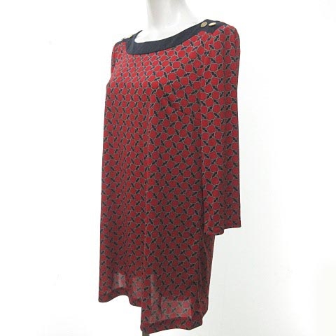 レリアン Leilian チュニックワンピース カットソー 七分袖 総柄 赤 ネイビー 紺 9 1027 Fs レディース 023 ベクトルパーク