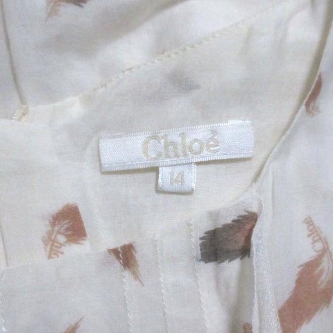 クロエ Chloe ワンピース ミニ ノースリーブ キッズ 子供服 14 160 女の子 コットン シルク混 フリル 総柄 フェザー ベルト ウエストゴム X キッズ 023 ベクトルパーク