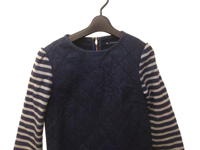 ボーダーズアットバルコニー Borders At Balcony デニム キルティング ワンピース 膝丈 ボーダー 5分袖 38 M ブルー インディゴ Rrr レディース 023 ベクトルパーク