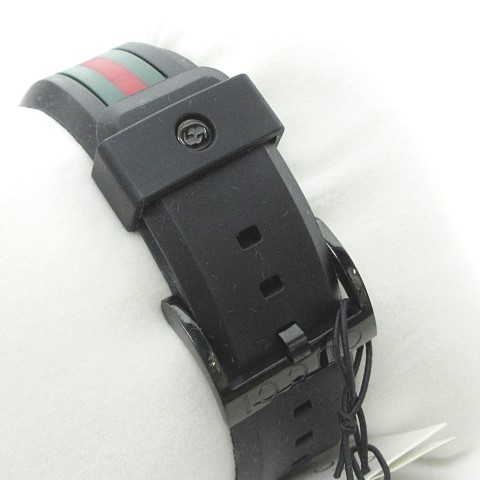 未使用品 グッチ Gucci Yaa Sync シンク 腕時計 ラバーバンド シェリーライン 46mm アナログ クォーツ ブラック 緑 赤 1119 Kn0 メンズ 023 ベクトルパーク