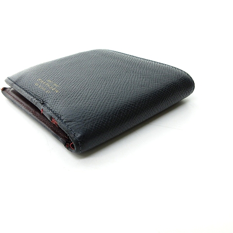 スマイソン Smythson 型押し レザー 二つ折り 財布 コンパクトウォレット 紺系 グレー系 1215 メンズ 023 ベクトルパーク