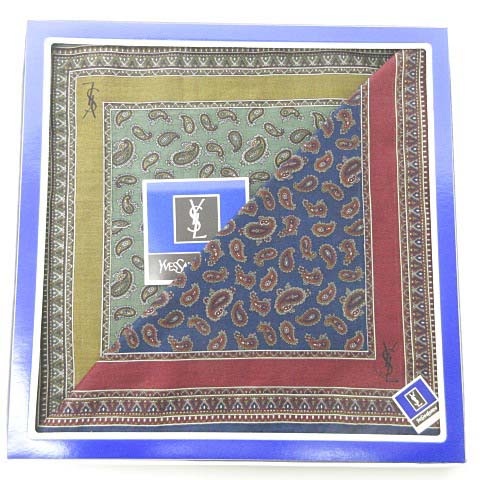 未使用品 イヴサンローラン Yves Saint Laurent ハンカチ 2枚セット ペイズリー 総柄 箱付き シック ボルドー ネイビー カーキ系 13 メンズ レディース 023 ベクトルパーク
