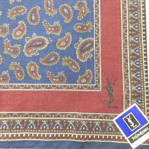 未使用品 イヴサンローラン Yves Saint Laurent ハンカチ 2枚セット ペイズリー 総柄 箱付き シック ボルドー ネイビー カーキ系 13 メンズ レディース 023 ベクトルパーク