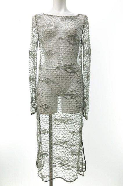 アニエスベー Agnes B ワンピース メッシュ シアー ロング 長袖 カットソー レース フランス製 カーキ グレー シルバー 38 16 Nvw レディース 023 ベクトルパーク