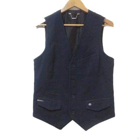 ディーゼル DIESEL ジレ ベスト 前開き S 切替 コットン ナイロン 紺 
