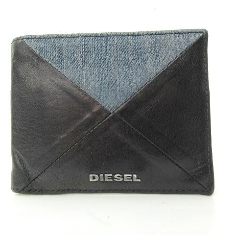 ディーゼル DIESEL 二つ折り 財布 デニム切替 裏地総柄 ブラック 
