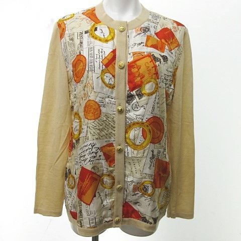 セリーヌ CELINE カーディガン ニット 長袖 シルク切り替え マカダム釦  