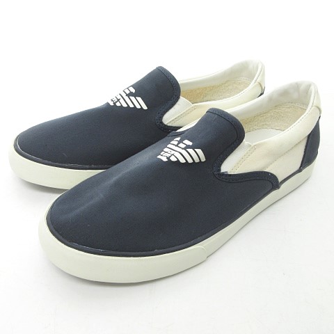 アルマーニ ジュニア Armani Jr スリッポン スニーカー サイドゴア ロゴ キャンバス ネイビー 紺 白 Us4 22cm Rrr 1216 レディース 023 ベクトルパーク