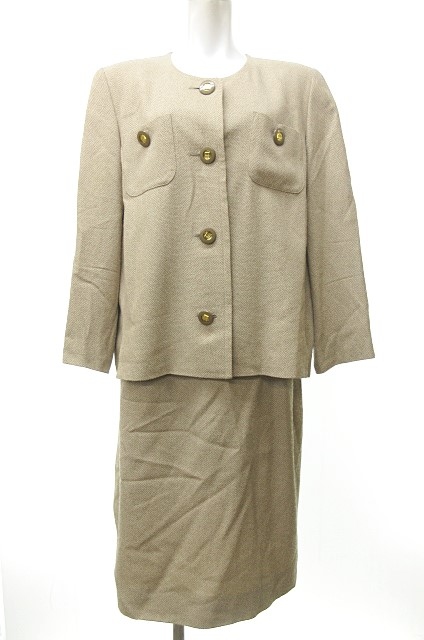 ジバンシィ Givenchy セットアップ スカートスーツ ノーカラージャケット ヘリンボーン ヴィンテージ オールド ベージュ 42 1216 Rrr レディース 023 ベクトルパーク