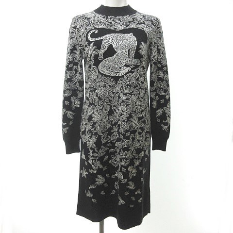エルメス Hermes 19年 美品 Jungle Love カシミヤ シルク カシシル ニット ワンピース タイガー 花 黒 ブラック 36 1227 Pgn レディース 023 ベクトルパーク