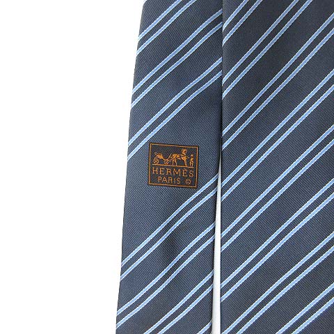 エルメス HERMES 美品 シルク レジメンタルストライプ レギュラータイ