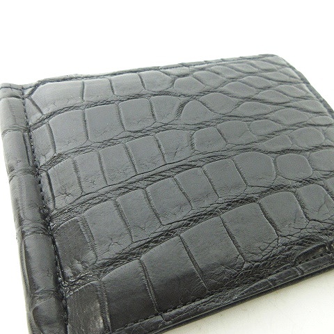 バーニーズニューヨーク Barneys New York 極美品 クロコダイル型押し カードケース 二つ折り財布 ウォレット 黒 ブラック 0109 メンズ レディース 023 ベクトルパーク