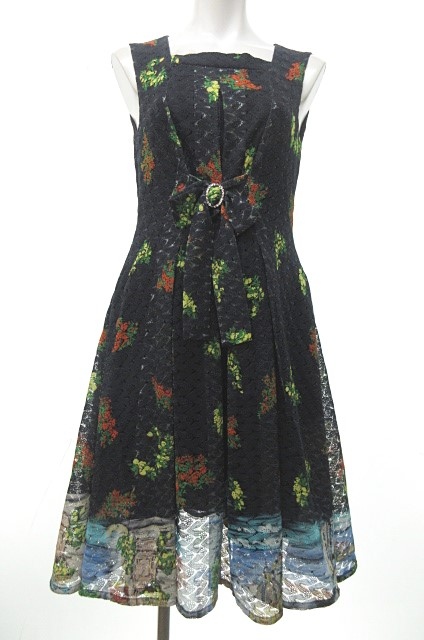 マーリエパーエフデ Maglie Par Ef De 17ss ワンピース ノースリーブ 膝丈 総レース 花柄 街並み柄 リボン ビジュー ネイビー 紺 7 0112 Ecr レディース 023 ベクトルパーク