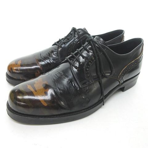 ミハラヤスヒロ Mihara Yasuhiro レザー シューズ ビジネスシューズ パンチング カモフラ柄 迷彩 ビブラムソール 黒 茶 26cm 0112 メンズ 023 ベクトルパーク