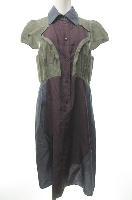 カルヴェン Carven シャツ ワンピース 半袖 膝丈 シルク シフォン ボルドー ネイビー 緑 紺 38 0114 Nvw レディース 023 ベクトルパーク
