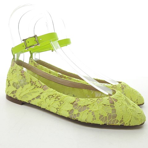 ヴァレンティノ ガラヴァーニ Valentino Garavani パンプス レース フラットシューズ スタッズ ストラップ 蛍光イエロー イエロー 35 5 約22 5 23cm Rrr 0123 レディース 023 ベクトルパーク
