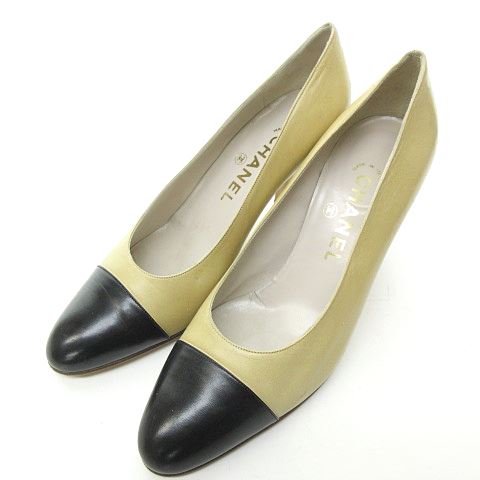 シャネル CHANEL ヴィンテージ パンプス ヒール コンビ バイカラー 