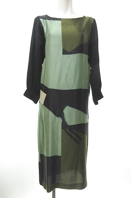 ドリスヴァンノッテン Dries Van Noten ワンピース 長袖 シルク ロング カーキ 緑 黒 38 03 Rrr レディース 023 ベクトルパーク