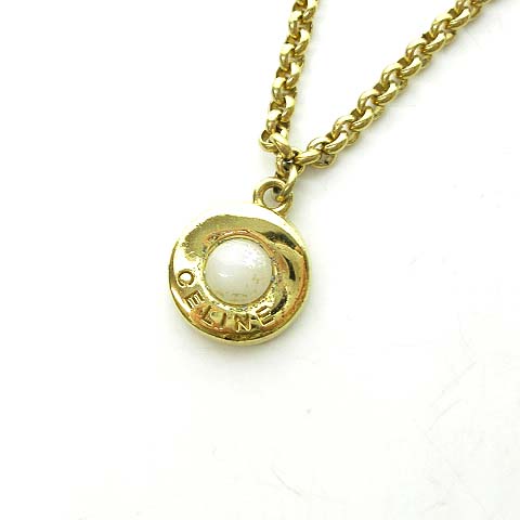 セリーヌ CELINE ヴィンテージ ネックレス サークルロゴ パール  