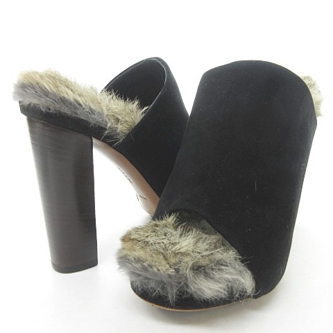 セリーヌ CELINE 美品 ミュール サンダル ハイヒール ラビットファー  